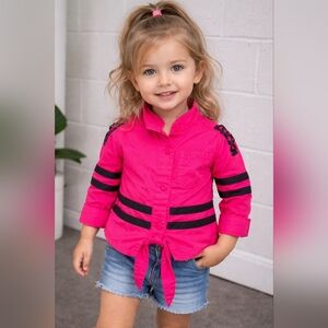 COOGI Pink Button-Up Jacket with Black Stripes